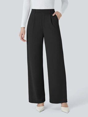 Halara Flex High Waisted Pocket Straight Leg Crepe Work Pants Large Petite